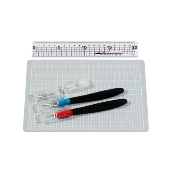 Jakar Cutting Set 6 Piece (Includes A5 Cutting Mat, 20cm Acrylic Ruler, Fixed & Swivel Bladed Hobby Knives with 5 Spare Blades Each) – Hanging Pack for Versatile Craft Cutting (7378)