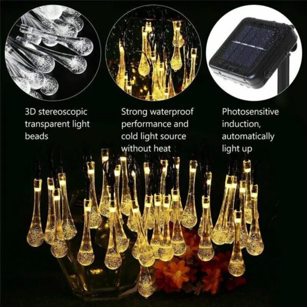 20 LED Warm White Tear Drop Lights (4m) - Solar Power Lights for Christmas, Weddings, and Home Decor 1 20 LED Warm White Tear Drop Lights (4m) – Solar Power Lights for Christmas, Weddings, and Home Decor