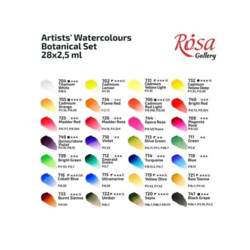 Rosa Gallery Botanical Watercolour Set – 28 Full Pans in Indigo Metal Case | Artist Paints for Floral & Nature Art