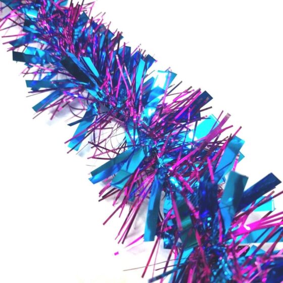 Chunky Aqua Blue Silver Tinsel Garland – Perfect for Christmas & Party Decorations