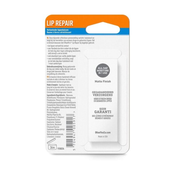 O’Keeffe’s Lip Repair Cooling Relief Lip Balm 4.2g – Instant Moisture for Dry, Cracked Lips