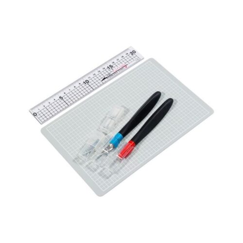 Jakar Cutting Set 6 Piece (Includes A5 Cutting Mat, 20cm Acrylic Ruler, Fixed & Swivel Bladed Hobby Knives with 5 Spare Blades Each) – Hanging Pack for Versatile Craft Cutting (7378)