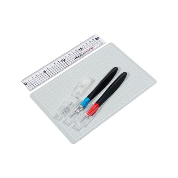 Jakar Cutting Set 6 Piece (Includes A5 Cutting Mat, 20cm Acrylic Ruler, Fixed & Swivel Bladed Hobby Knives with 5 Spare Blades Each) – Hanging Pack for Versatile Craft Cutting (7378)