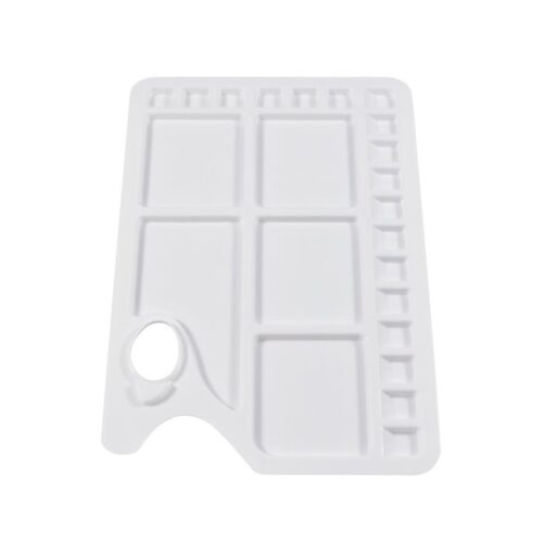 Jakar White Plastic Rectangular Palette – 34 x 23.5 x 1cm (6606) with 23 Wells & Thumb Hole for Easy Mixing