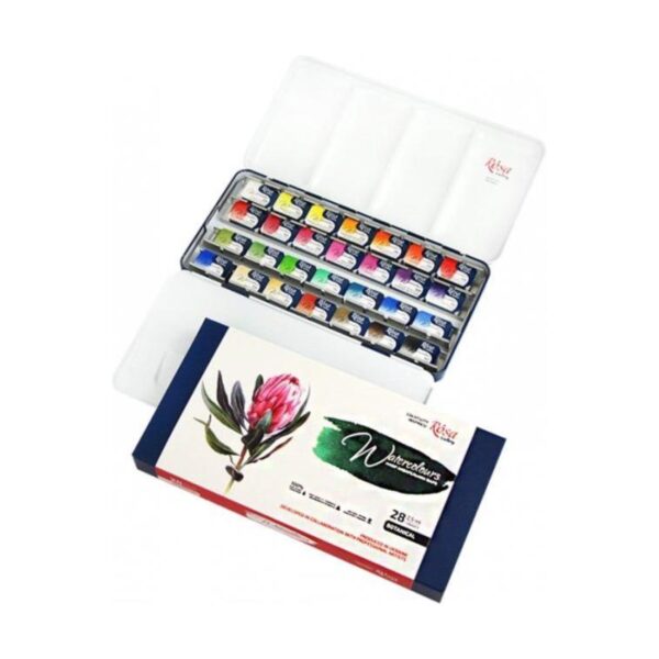 Rosa Gallery Botanical Watercolour Set – 28 Full Pans in Indigo Metal Case | Artist Paints for Floral & Nature Art