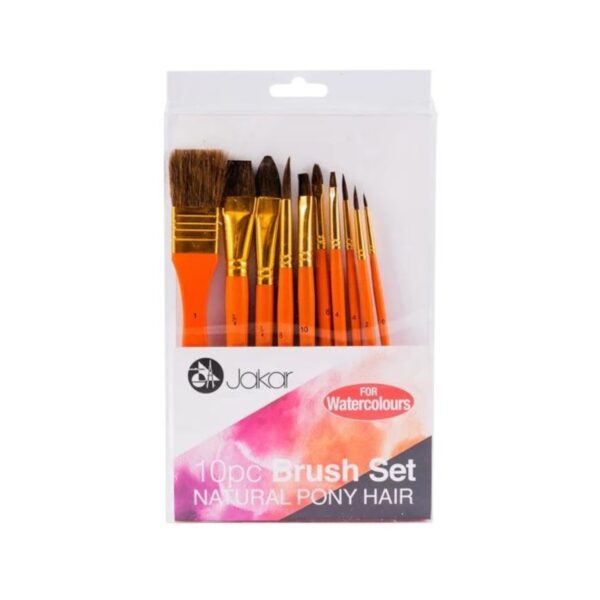 Jakar Watercolour Natural Pony Hair Brush Set - 10-Piece Set for Watercolour Painting, Includes Filbert, Round, Flat, Shader, Liner, and Fan Brushes (6438) 2 Jakar Watercolour Natural Pony Hair Brush Set – 10-Piece Set for Watercolour Painting, Includes Filbert, Round, Flat, Shader, Liner, and Fan Brushes (6438)