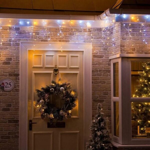 200 LED Warm White & Cool White Icicle Lights (3.9m) - Battery Fairy Lights for Christmas, Weddings, and Home Decor 2 200 LED Warm White & Cool White Icicle Lights (3.9m) – Battery Fairy Lights for Christmas, Weddings, and Home Decor