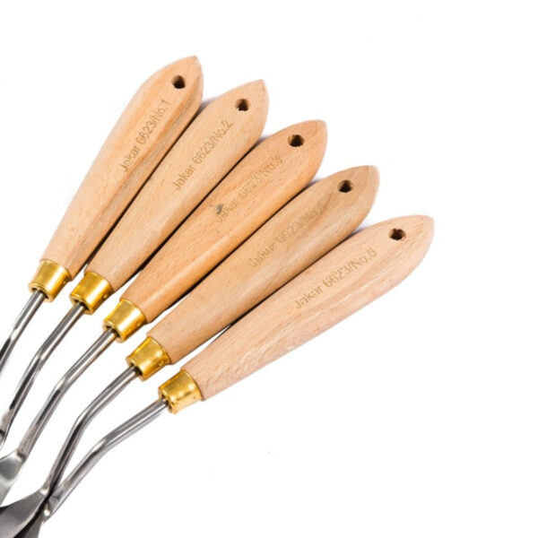 Jakar Palette Knives, Tempered Steel (5 Assorted Shapes Per Bag) Birchwood Handle And Brass Sleeveshorter