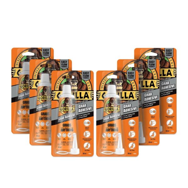 Gorilla Grab Adhesive 80ml White Tube – Heavy Duty, Waterproof Construction Adhesive for Instant Bonding