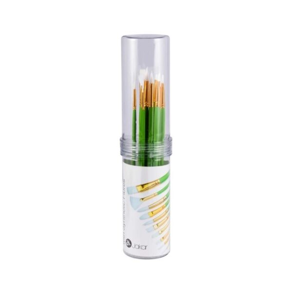 Jakar Synthetic Brush Set - 10-Piece Long Handle Assorted Shapes for Acrylic & Oil Painting with Storage Tube (6441) 2 Jakar Synthetic Brush Set – 10-Piece Long Handle Assorted Shapes for Acrylic & Oil Painting with Storage Tube (6441)