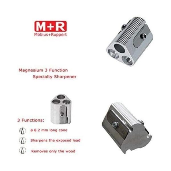Möbius & Ruppert (M+R) Magnesium 3‑Hole Triple Function Sharpener – For Graphite, Color & Watercolor Pencils 2 Möbius & Ruppert (M+R) Magnesium 3‑Hole Triple Function Sharpener – For Graphite, Color & Watercolor Pencils