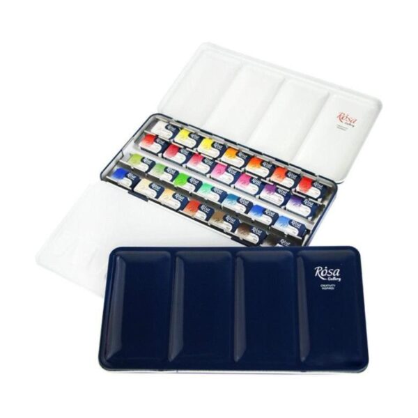 Rosa Gallery Botanical Watercolour Set – 28 Full Pans in Indigo Metal Case | Artist Paints for Floral & Nature Art
