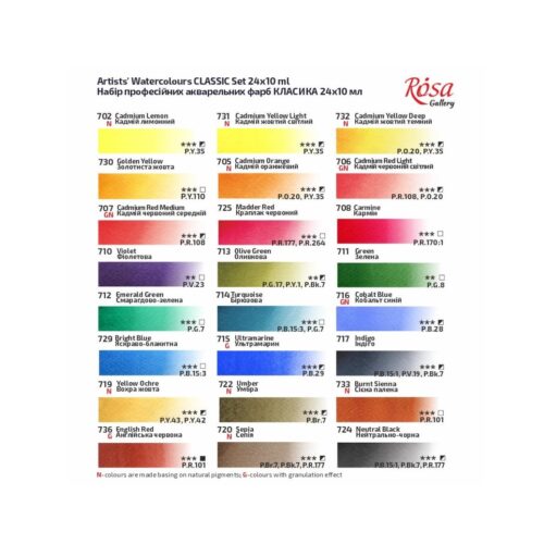 Rosa Gallery Watercolour Tube Set – 24 x 10ml | Assorted Artist-Grade Colours for Painting & Mixing