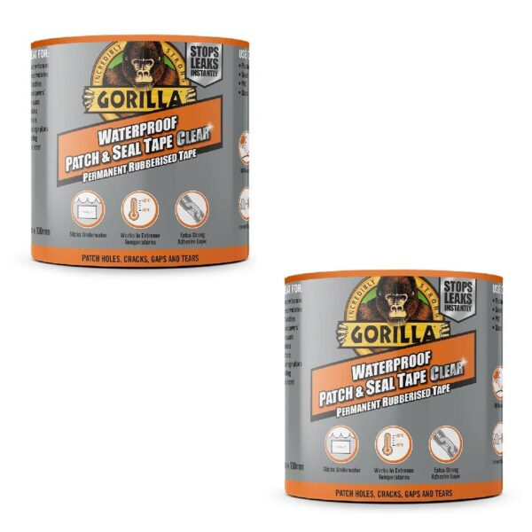 Gorilla Waterproof Patch & Seal Tape 100mm x 2.4M Clear – Instant Leak Repair & Heavy-Duty Waterproof Seal