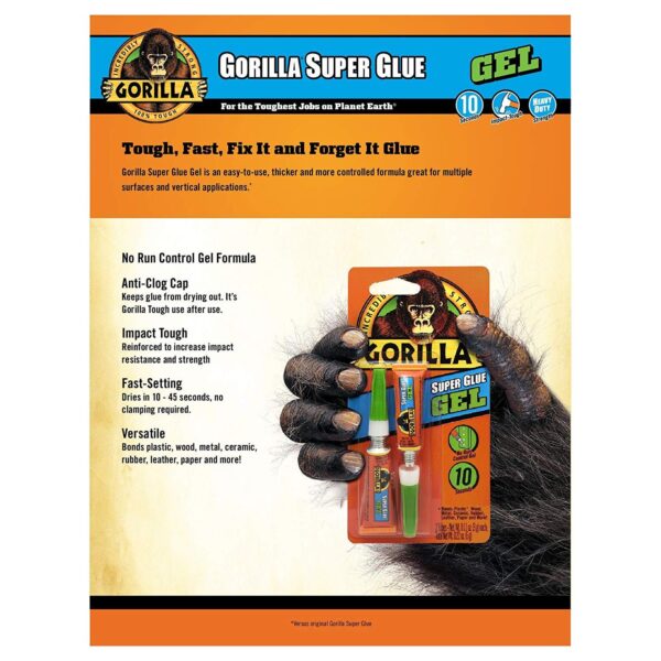 Gorilla Super Glue Gel 3g (Loose) - Precision-Controlled, Impact-Resistant Adhesive with Anti-Clog Cap 4 Gorilla Super Glue Gel 2 x 3g – Precision-Controlled, Impact-Resistant Adhesive with Anti-Clog Cap