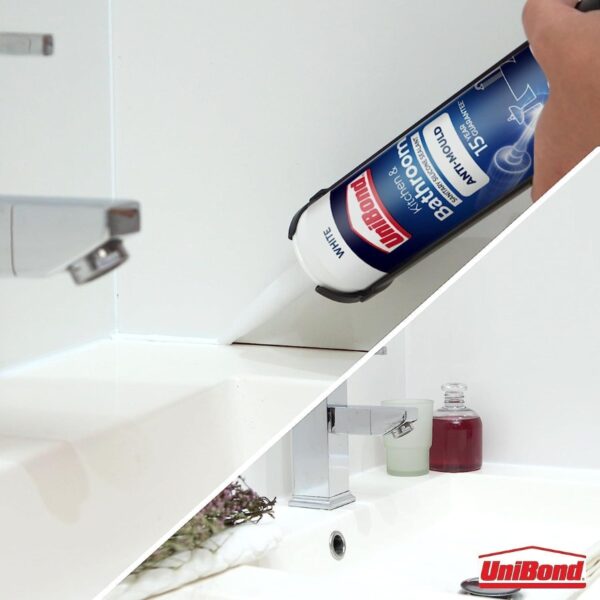 UniBond White Anti-Mould Silicone Sealant for Kitchen & Bathroom (274g)