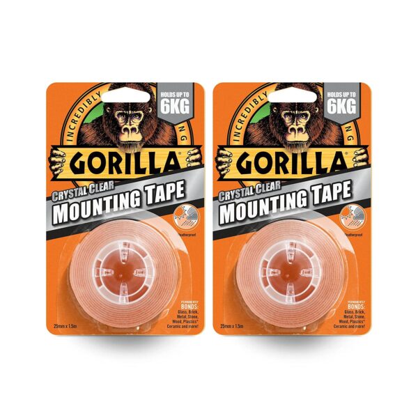 Gorilla Crystal Clear Mounting Tape 25mm x 1.5m (24 Pack) – Heavy-Duty, Double-Sided Adhesive for Secure Mounting 4 Gorilla Crystal Clear Mounting Tape 25mm x 1.5m – Heavy-Duty, Double-Sided Adhesive for Secure Mounting