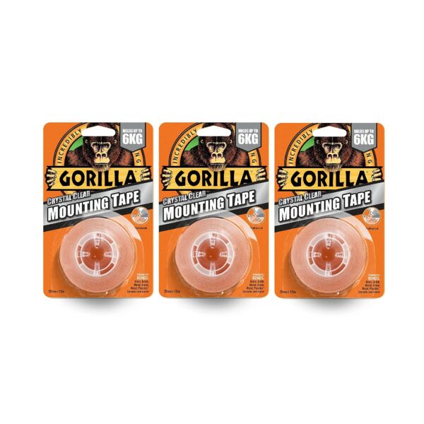 Gorilla Crystal Clear Mounting Tape 25mm x 1.5m (24 Pack) – Heavy-Duty, Double-Sided Adhesive for Secure Mounting 5 Gorilla Crystal Clear Mounting Tape 25mm x 1.5m – Heavy-Duty, Double-Sided Adhesive for Secure Mounting