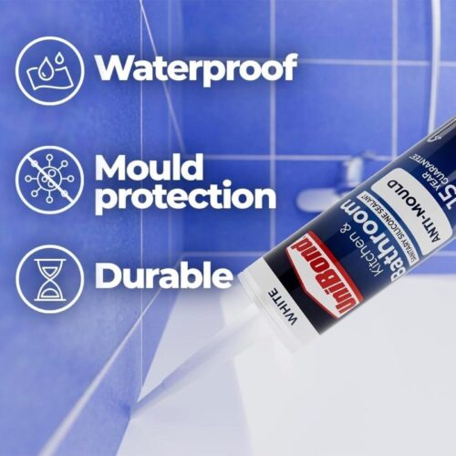 UniBond White Anti-Mould Silicone Sealant for Kitchen & Bathroom (274g)