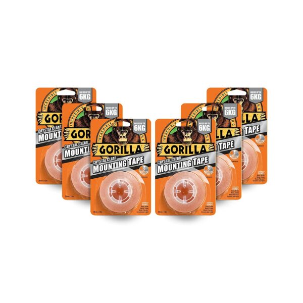 Gorilla Crystal Clear Mounting Tape 25mm x 1.5m (24 Pack) – Heavy-Duty, Double-Sided Adhesive for Secure Mounting 6 Gorilla Crystal Clear Mounting Tape 25mm x 1.5m – Heavy-Duty, Double-Sided Adhesive for Secure Mounting