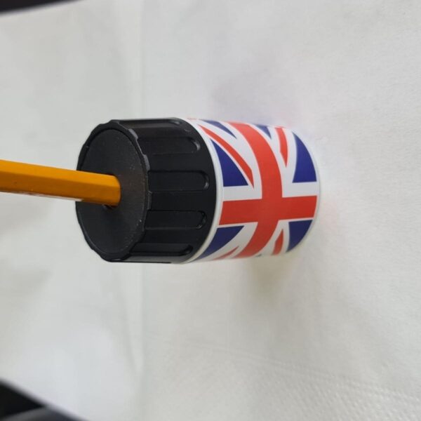 Jakar Single Hole Plastic Pencil Sharpener - Union Jack Printed Cylinder Bin (5030), Compact Design with Removable Bottom, Collects Shavings, Ideal for Artists, Designers & Students 5 Jakar Single Hole Plastic Pencil Sharpener – Union Jack Printed Cylinder Bin (5030), Compact Design with Removable Bottom, Collects Shavings, Ideal for Artists, Designers & Students