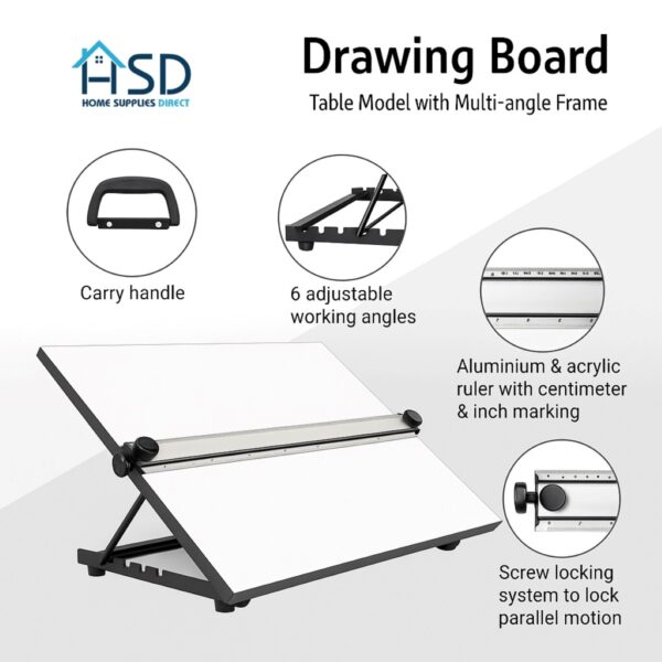 Jakar A2 Draftline Drawing Board – Lightweight Plastic with Parallel Motion, Integrated Protractor, Ruler & Magnetic Clamp (8416)