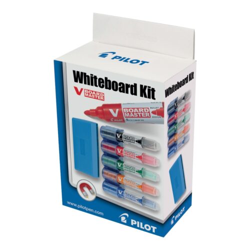 Pilot V Board Master Whiteboard Marker Set with Eraser – Bullet Tip 2.3mm 5 Assorted Colours (Black, Blue, Red, Green & Orange)