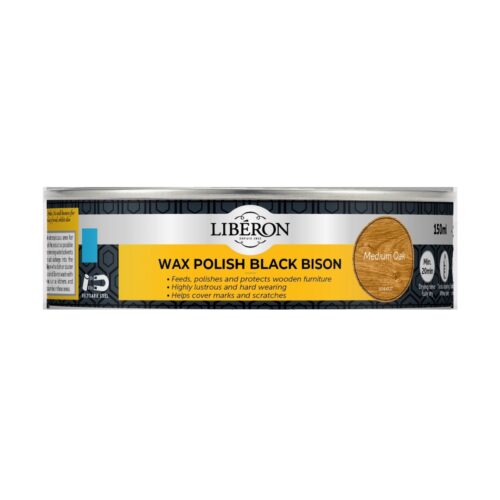 Liberon Wax Polish Black Bison Medium Oak 150ml Tin – Rich Colour & Lustrous Finish for Interior Wood