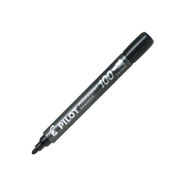 SCA-100-BLK.jpg Pilot 100 Permanent 1 Black Marker Pen – 4.5mm Bullet Tip for Precise Marking
