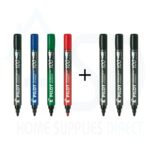 Pilot 100 Permanent Marker Pack – 4.5mm Bullet Tip (Black, Blue, Green & Red) + Extra 3 Black Markers