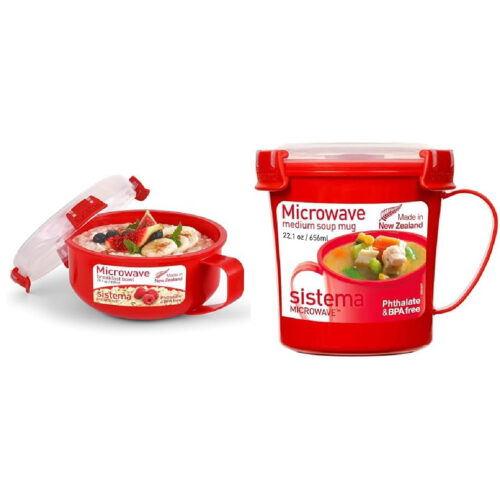Sistema 656ml Soup Mug & 850ml Breakfast Bowl – Microwave Safe BPA-Free Plastic