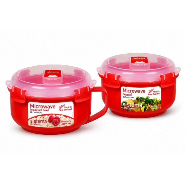 SIS-1112+1113 Sistema Breakfast Bowl 850ml + Round Bowl 915ml – BPA-Free & Leak-Proof, Microwave, Freezer & Dishwasher Safe