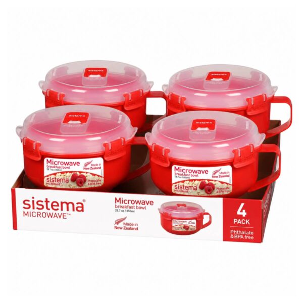 SIS-1112_4 Sistema Microwave Round Bowl 850ml (4 Pack) – BPA-Free Plastic