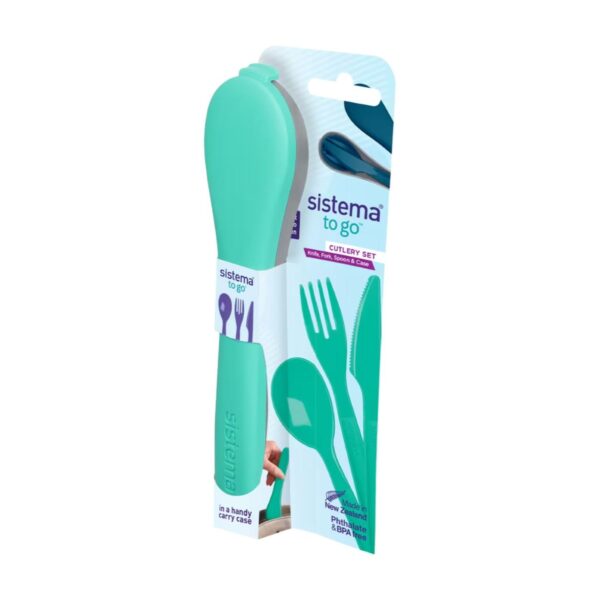 SIS-1918-TUR Sistema TO GO Cutlery Set – Turquoise, BPA-Free Knife, Fork & Spoon with Hygienic Carry Case, Dishwasher Safe
