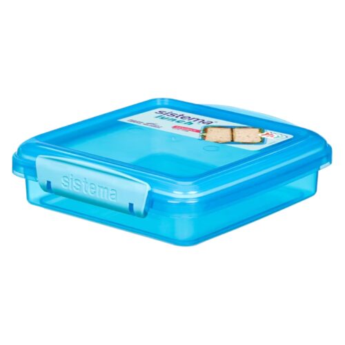 Sistema Lunch Sandwich Box 450ml (Blue) – BPA-Free Food Storage Container, Easy-Locking Clips, Freezer & Dishwasher Safe