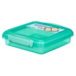 Sistema Lunch Sandwich Box 450ml (Turquoise) – BPA-Free Food Storage Container, Easy-Locking Clips, Freezer & Dishwasher Safe