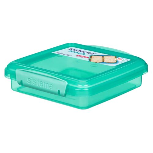 Sistema Lunch Sandwich Box 450ml (Turquoise) – BPA-Free Food Storage Container, Easy-Locking Clips, Freezer & Dishwasher Safe