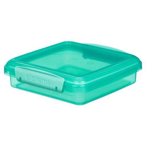 Sistema Lunch Sandwich Box 450ml (Turquoise) – BPA-Free Food Storage Container, Easy-Locking Clips, Freezer & Dishwasher Safe