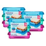 Sistema Lunch Sandwich Box 450ml (9 Pack) – 3 Turquoise, 3 Blue & 3 Pink, BPA-Free, Stackable Food Storage Containers