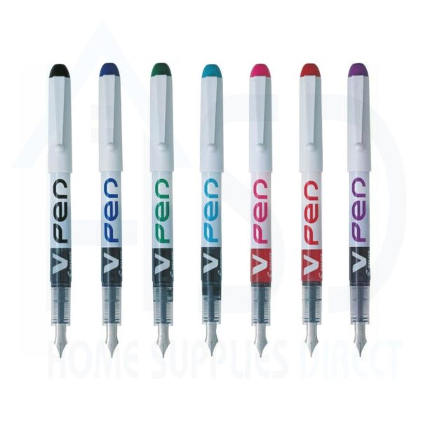 SVP-ALL-7.jpg Pilot V 7-Pen Disposable Fountain Pen Set (Peacock Green, Green, Violet, Blue, Red, Pink, Black) – Medium Nib, Erasable, Perfect for Students and Professionals