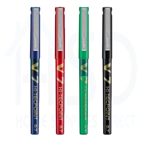 Pilot V7 4 Pen Set (Blue, Red, Green & Black) Hi-Tecpoint 0.7mm Pen – Medium Needle Point for Accurate, Smooth Writing