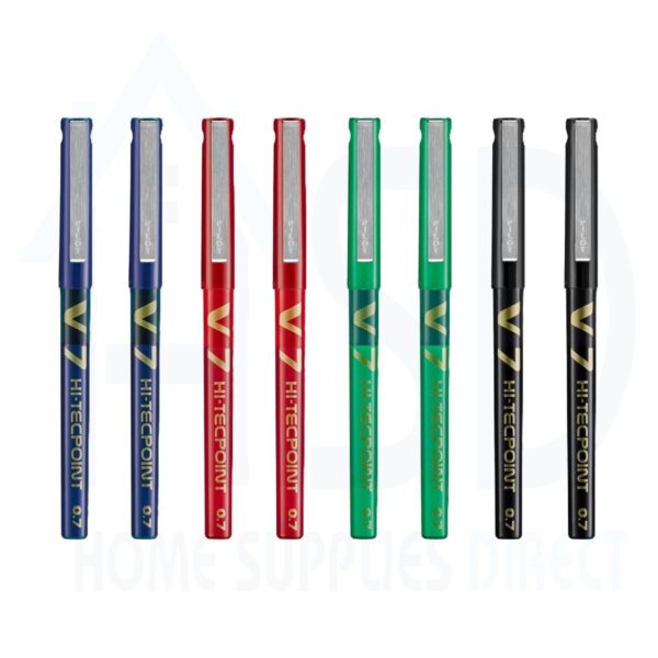 V7-VP2.jpg Pilot V7 6 Pen Set (2 Blue, Red, Green & 2 Black) Hi-Tecpoint 0.7mm Pen – Medium Needle Point for Accurate, Smooth Writing