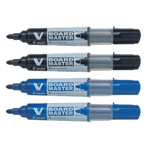 Pilot 4 (2 Blue + 2 Black) V Board Marker - Bullet Point Medium Marker for Vibrant Whiteboard Writing 4 Pilot 4 (2 Blue + 2 Black) V Board Marker – Bullet Point Medium Marker for Vibrant Whiteboard Writing
