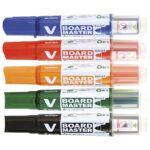 Pilot V Board Master Drywipe Markers (1 Pack) – Medium Chisel Tip 5 Assorted Colours (Black, Blue, Green, Red & Orange)