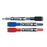 Pilot 3 V-Board Master Marker Set (Black, Blue and Red) – Eraser Caps for Precise Whiteboard Writing