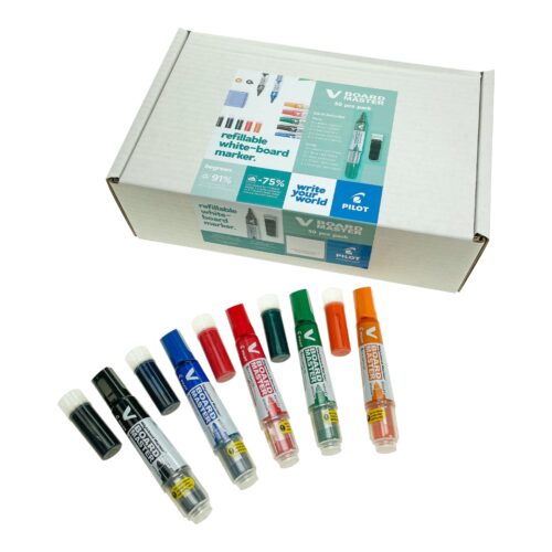 Pilot V Board Master 5 Medium Bullet Tip Point Marker Set with 5 Refills – (Blue, Black, Green, Orange & Red) for Enhanced Whiteboard Use