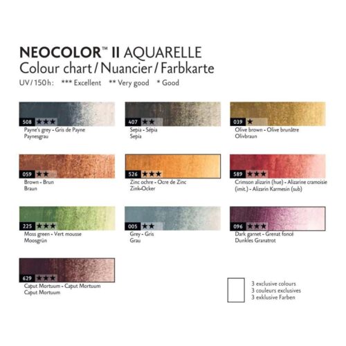 Caran d'Ache Neocolor II Aquarelle Pastels – 50 Years Special Edition Set of 10 Assorted Dark Colours 10 Caran d’Ache Neocolor II Aquarelle Pastels – 50 Years Special Edition Set of 10 Assorted Dark Colours