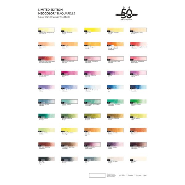 Caran d'Ache Neocolor II Aquarelle Pastels – 50 Years Special Edition Set of 50 Assorted Colours in Wooden Box 2 Caran d’Ache Neocolor II Aquarelle Pastels – 50 Years Special Edition Set of 50 Assorted Colours in Wooden Box