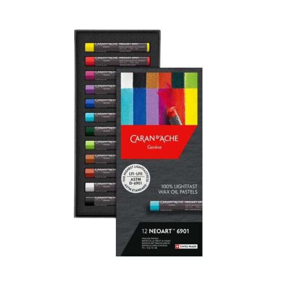 Caran d’Ache Neoart 6901 Artist Wax Oil Pastels – 12 Assorted Colours in Cardboard Box