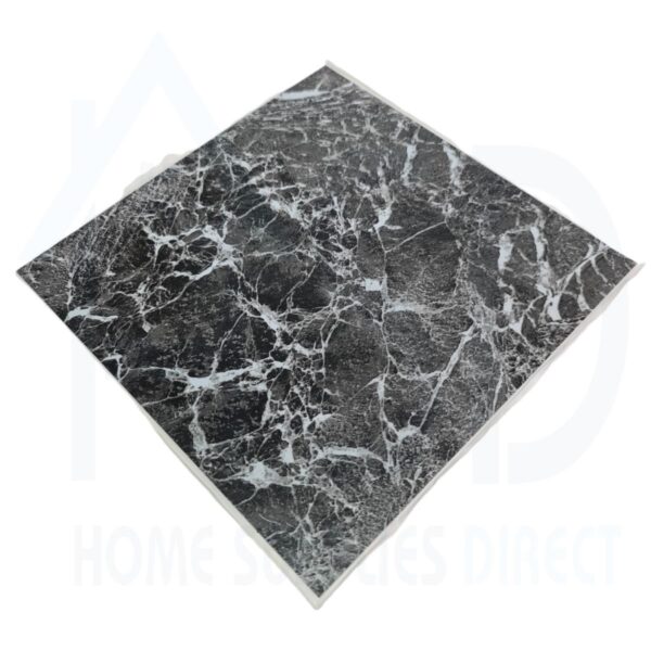 DIY-MRB Tiletastic Dark Marble Effect Adhesive Vinyl Floor Tiles – 30.5cm × 30.5cm Glossy Marble Look